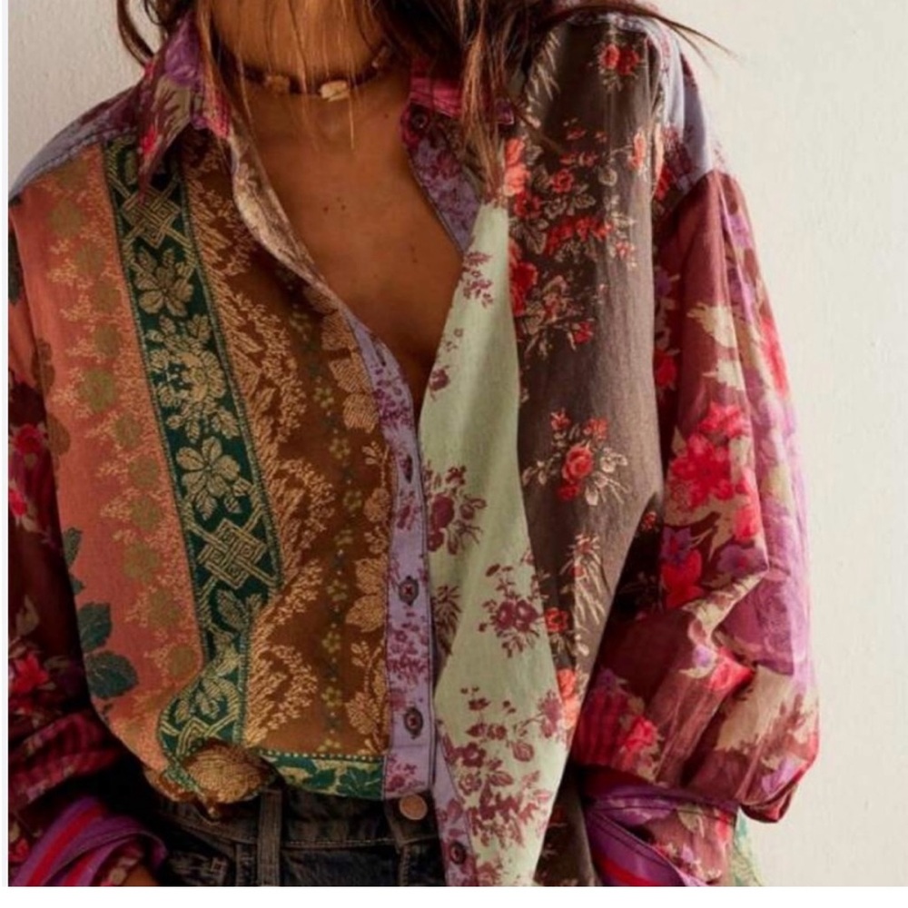 Free People Floral Patchwork Shirt